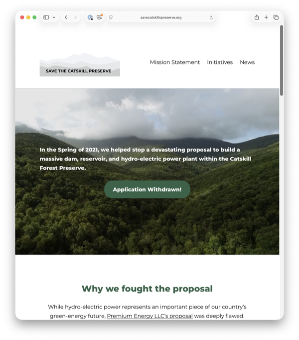 Save the Catskills Preserve website screenshot